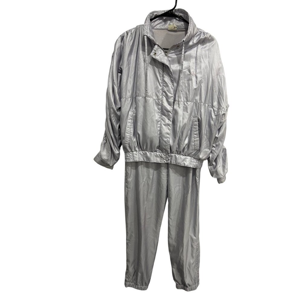 Vintage Adidas Tracksuit Silver Sz Small Zip Front Jacket Pull On Joggers Sporty